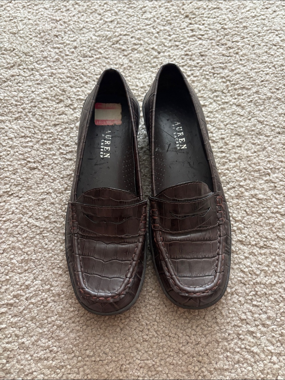 Lauren Ralph Lauren Croc-Embossed Leather Penny Loafers size women’s 6.5